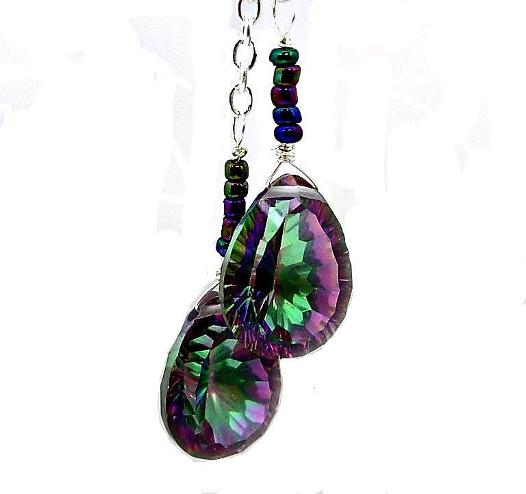AAAAA Mystic Quartz, Silver, Swarovski Crystal and Pearl Necklace