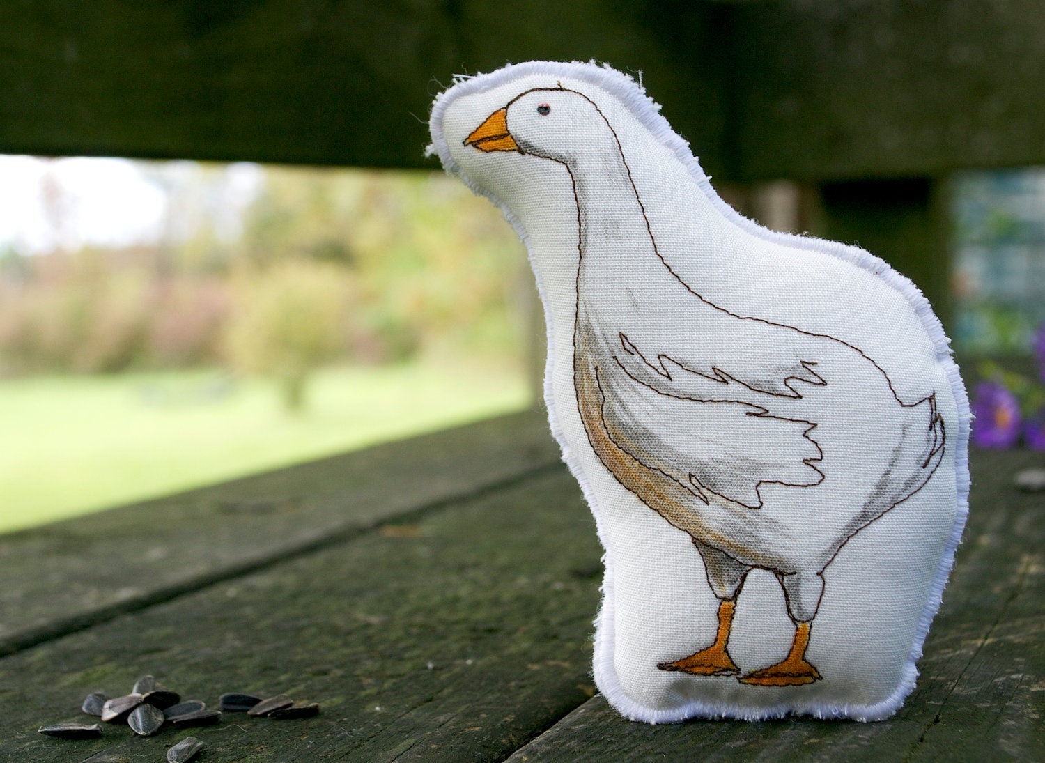 Goose Stuffed Animal. Hand Drawn Organic Cotton Pillow Farm Toy by AlyParrott on Etsy.