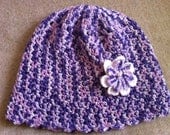 Toddler Girl baby Hat With Flower in Pink and Purple,, Crochet Baby Beanie Hat, Usa Seller