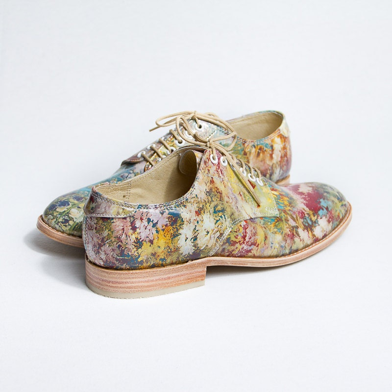 flowered patter pattent leather impressionism oxford - FREE WORLDWIDE SHIPPING