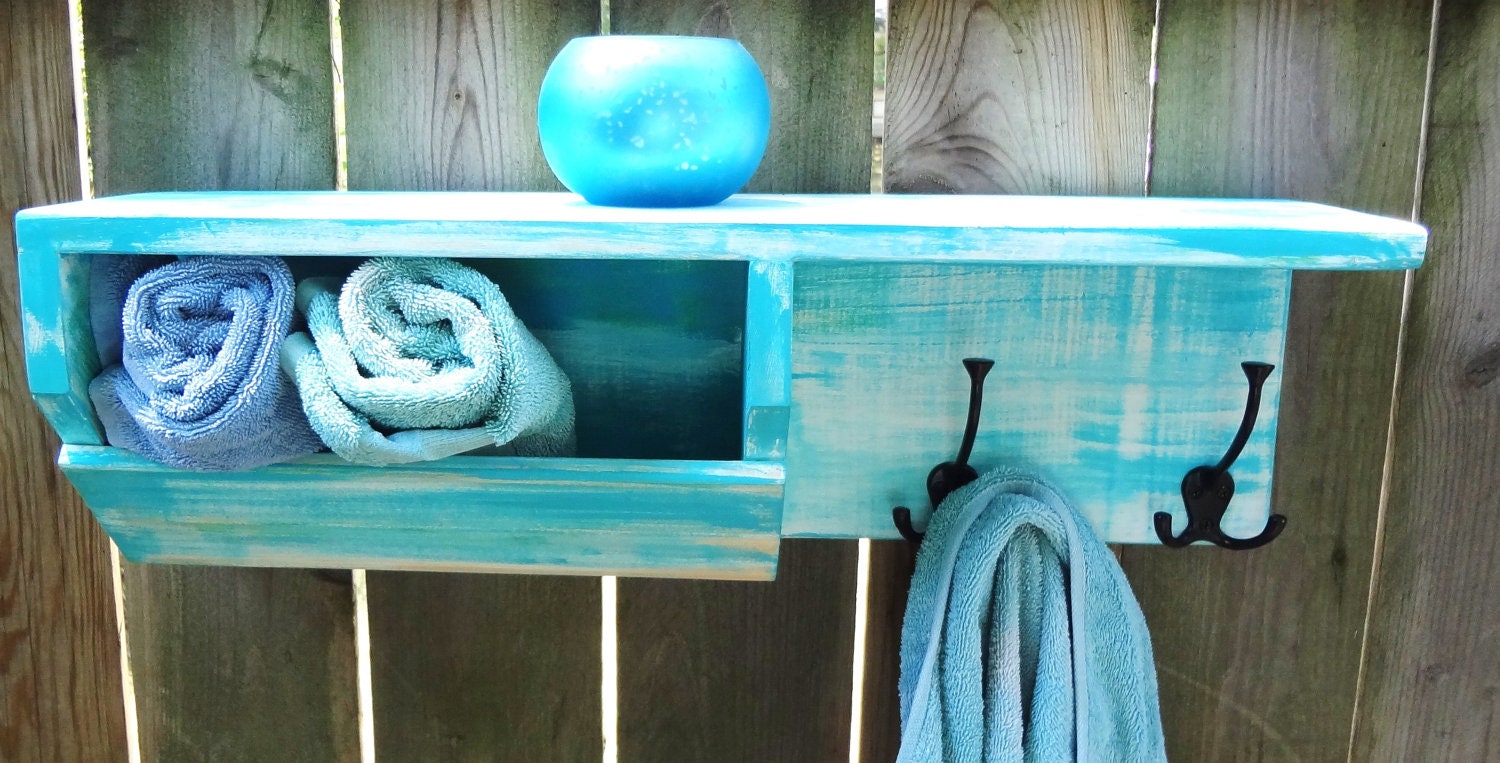 Cottage Chic Customized 2' Wall Kitchen Bathroom Storage Shelf and Crate  Hook Coat Towel Rack