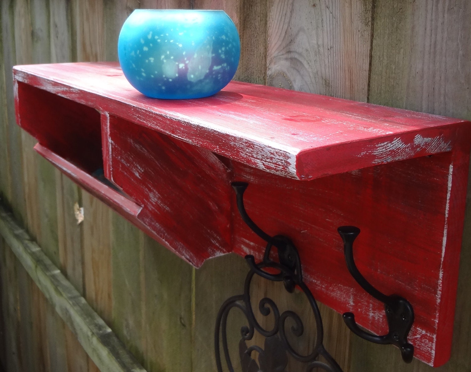 Storage Crate Shelf and Hook 2' Cottage Chic Customized Kitchen Bathroom Mail Coat Towel Rack