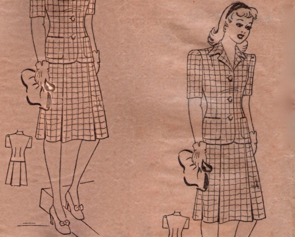 Home Journal 9739  Womens Vintage Jacket skirt suit Paper Sewing Pattern Fashion 1940s 1930s Bust 32