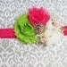 Shabby Chic Flower Baby Headband Pink Lime Green Floral Photo Prop