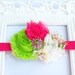 Shabby Chic Flower Baby Headband Pink Lime Green Floral Photo Prop