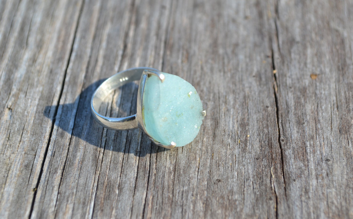 Raw Aquamarine Teardrop Sterling Silver Ring Any Size
