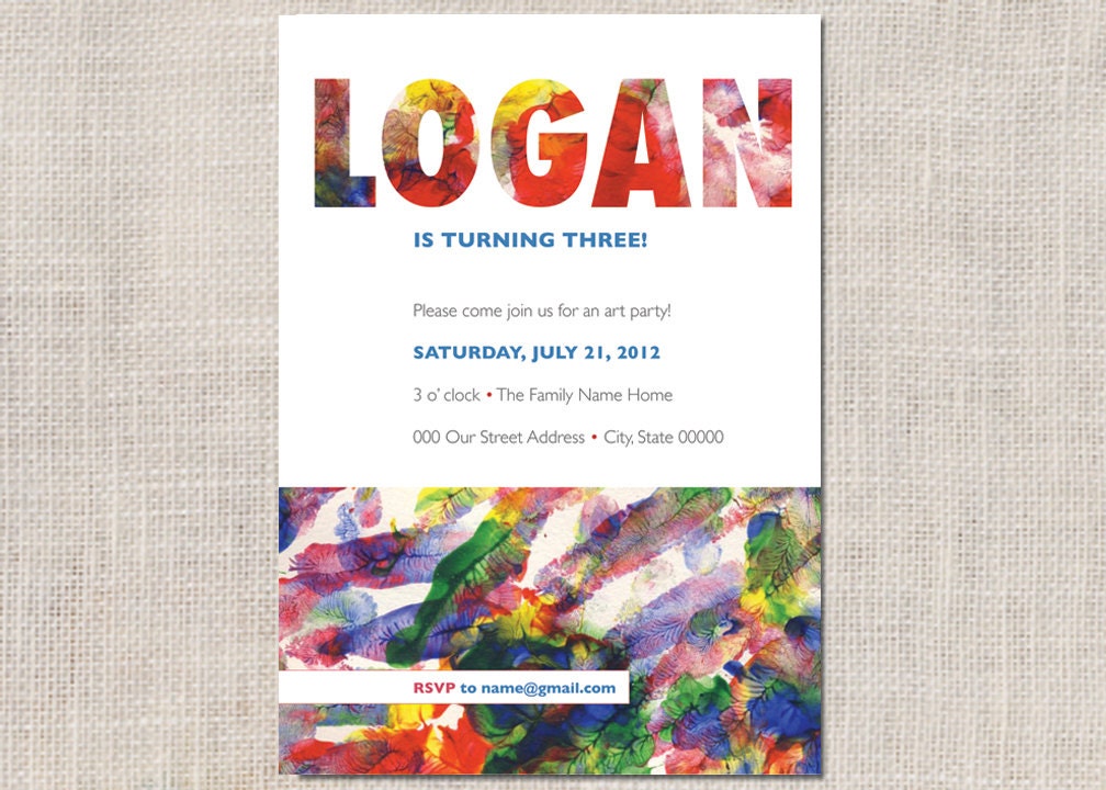 DIGITAL FILE of an Art Party Birthday 5" x 7" Invite 2