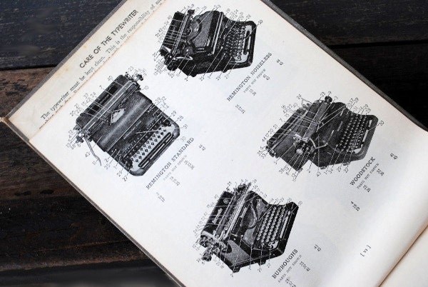 Old Typewriter Typing Book, 1940s College Textbook Typewriting Illustrated Text Paper, University of Pittsburgh