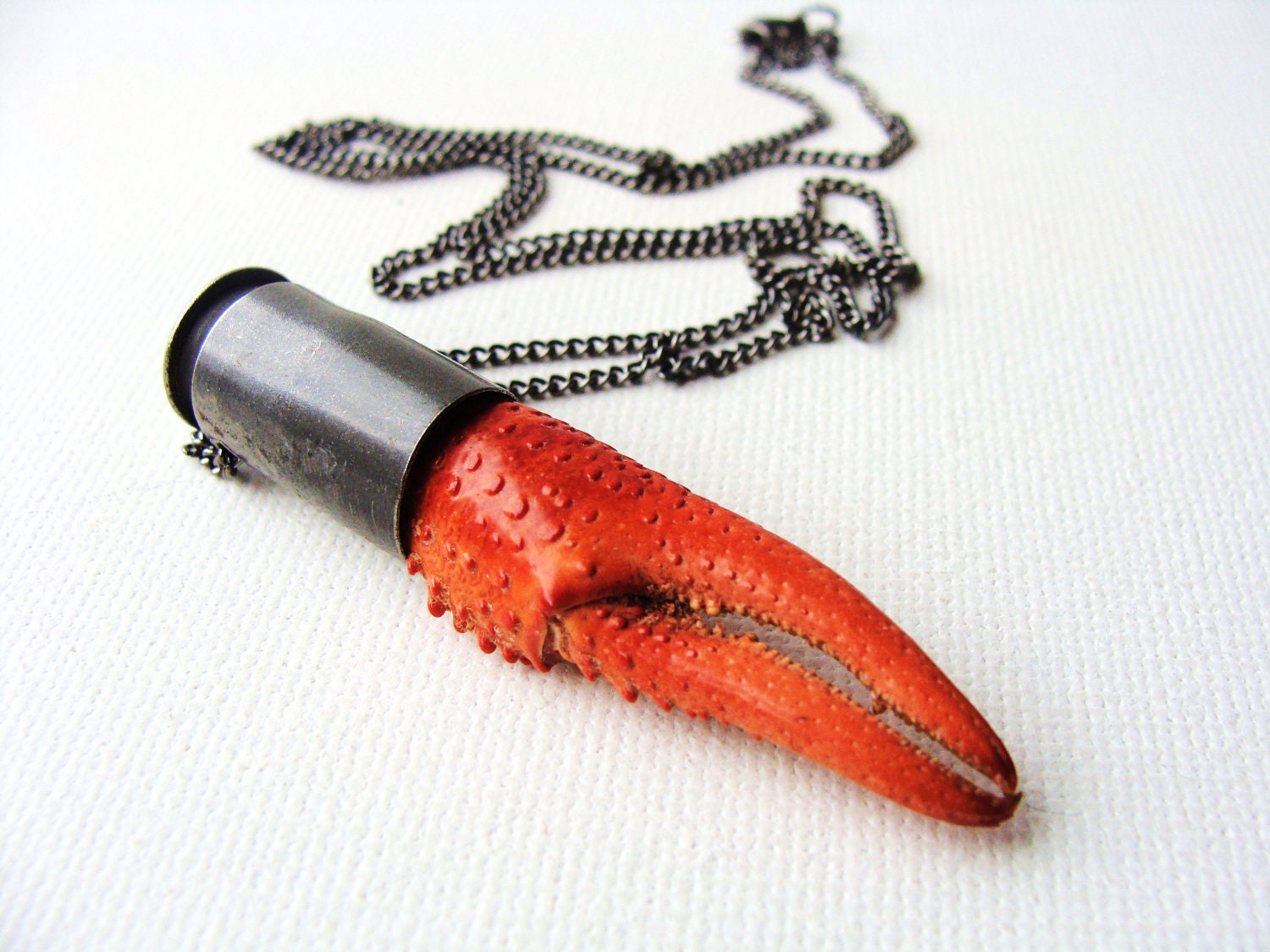 Necklace - Crawfish Claw in Bullet Casing - Scarlet Red -Genuine Materials