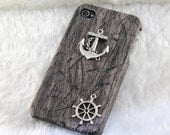 Vintage silver anchor & rudder,PU leather Black Hard Case Cover--for Apple iPhone 4 Case, iPhone 4s Case, iphone 5 case,iPhone 4 Hard Case