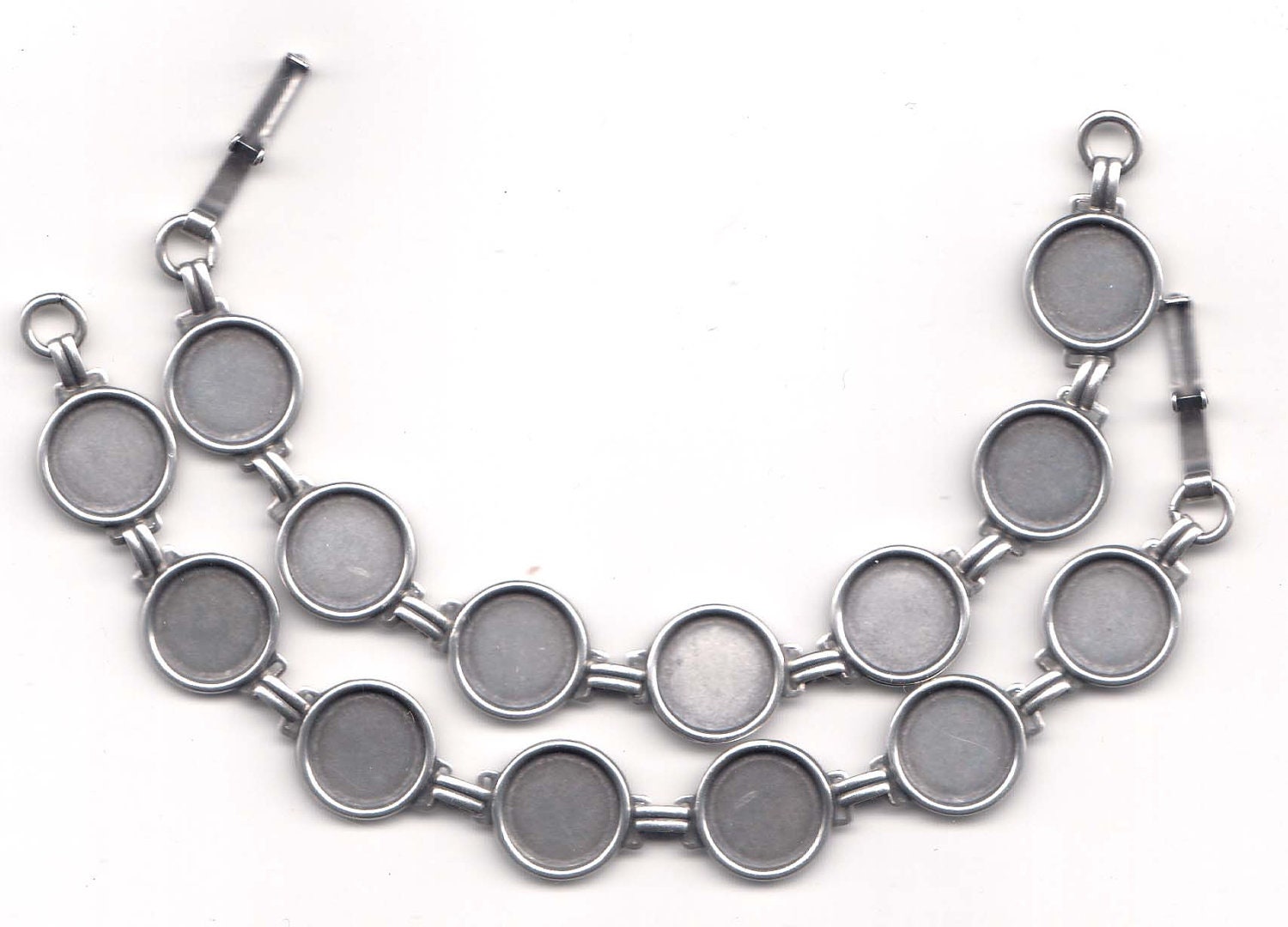 Silverware Silverplated 7 Bezel Link Bracelets, 13mm Bezels, B'sue, Two Pc, Item09909