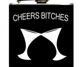 Cheers 6oz Hip Flask in Black, White, or Custom Color. Cheers Girls Night Out