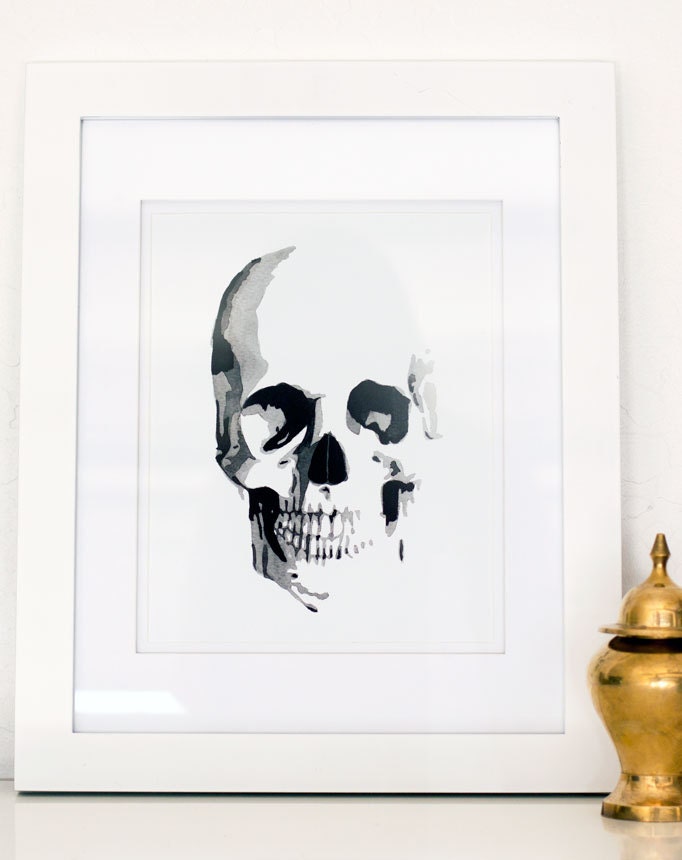 8 x 10 Skull Watercolor Giclee Print
