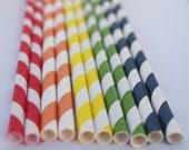 PRiMaRY RainBoW MiX Striped Paper Straws 25ct--red, orange,yellow,kelly green and denim blue stripe with Free Printable Flags