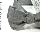 Wedding Mens Bow Tie George V. Higgins II- black grey chambray bowtie
