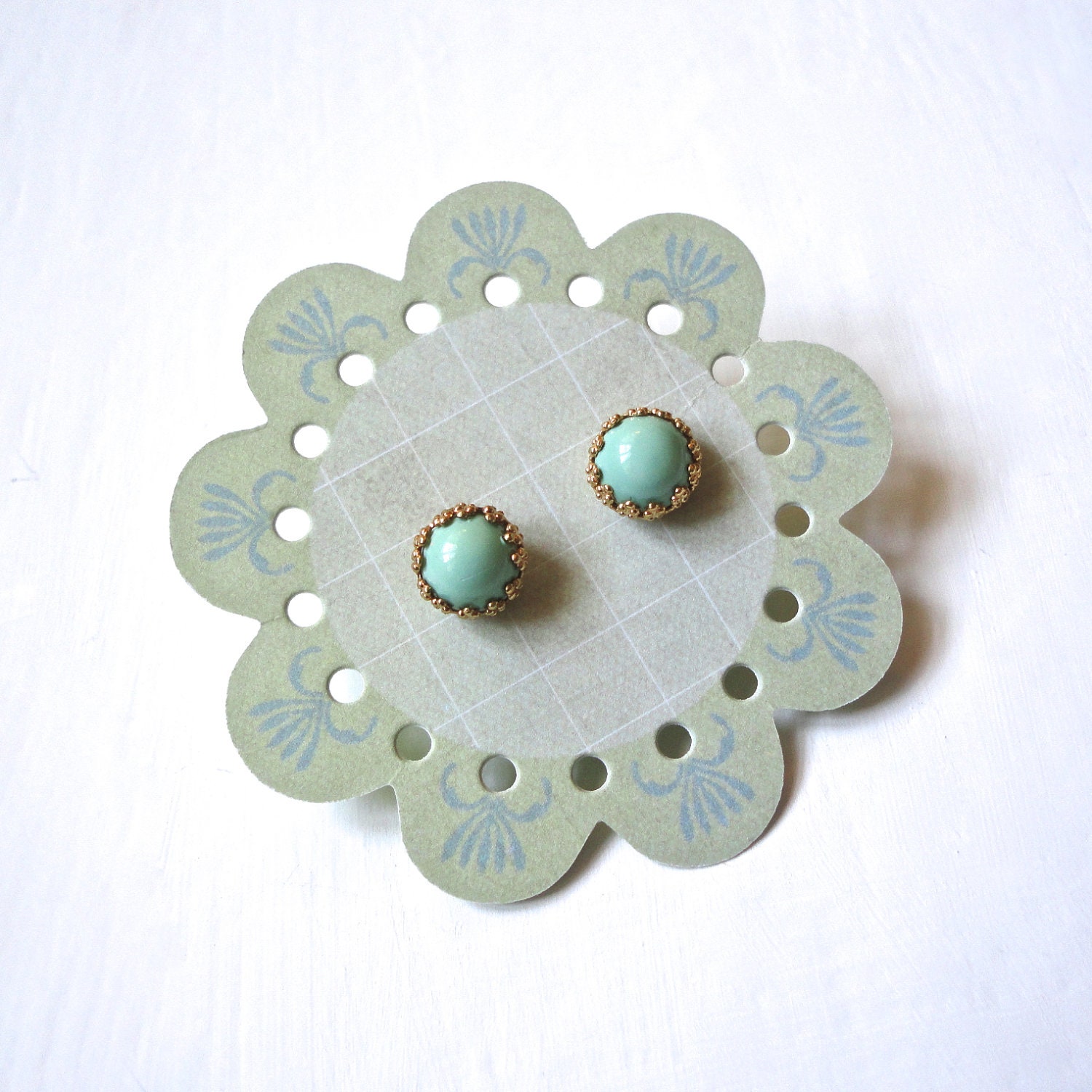 Mint Seafoam Earrings - Small Round Studs with Gold or Silver Setting