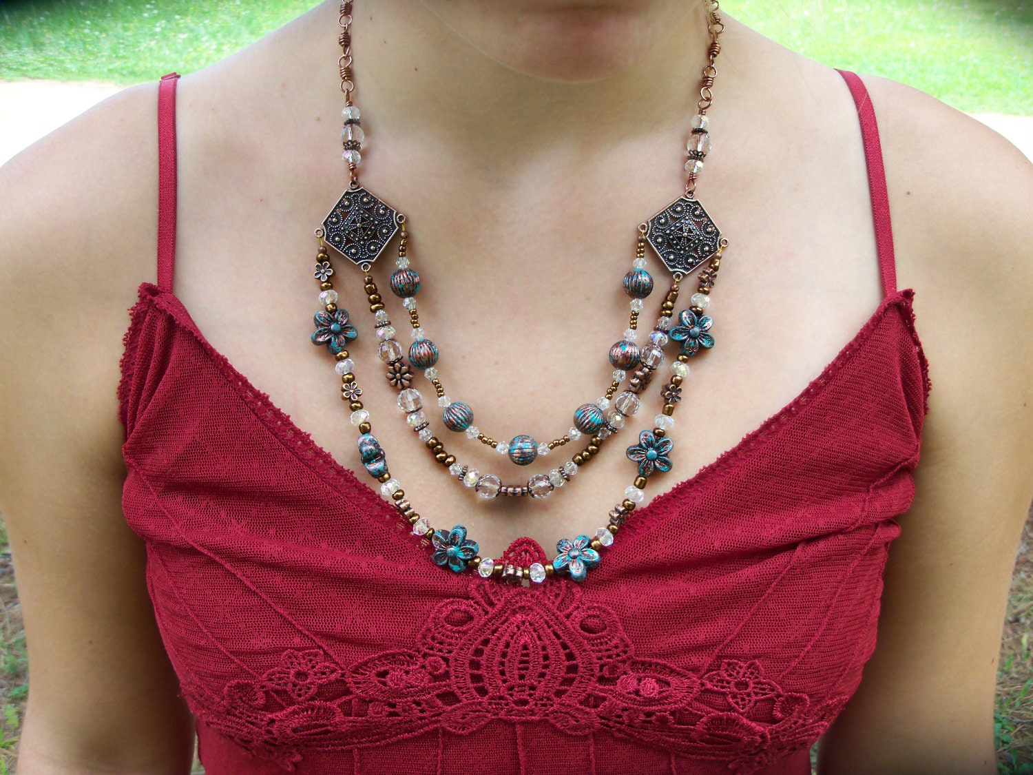 Gypsy Necklace, Handcrafted  with Copper and Crystals