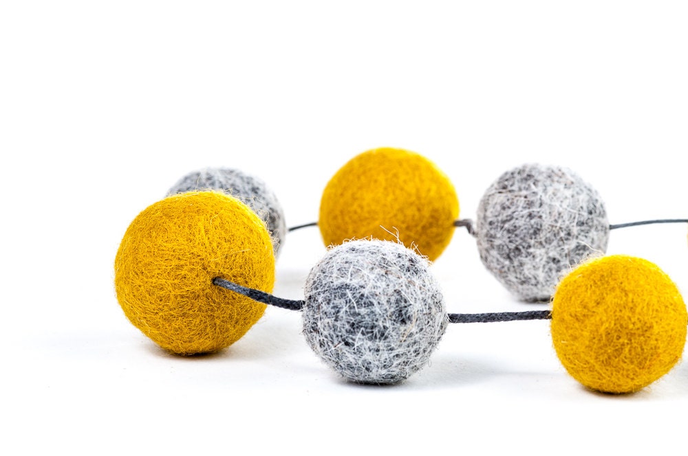Mustard Grey Necklace Felt Jewelry Extra Long Autumn Statement Necklace Eco Friendly