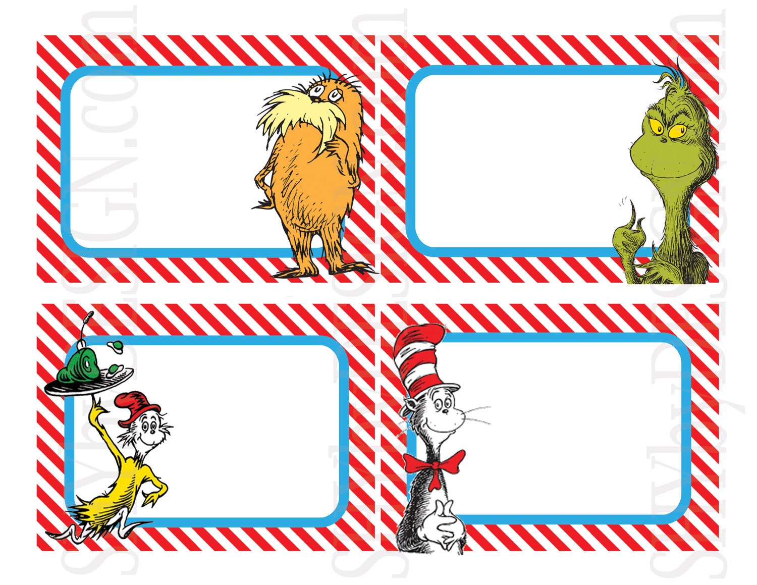 Set of 12 PRINTABLE Dr. Seuss Name Tags by shydesign on Etsy