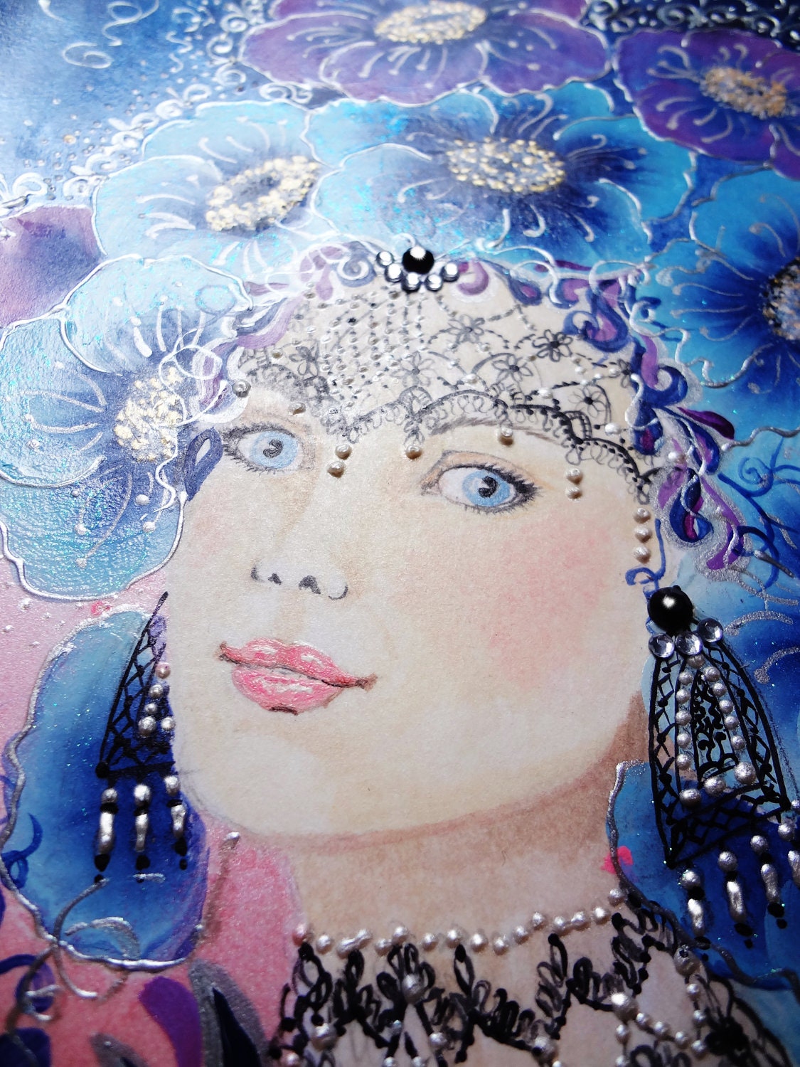 Original Acrylic Painting "Lady Morning" free shipping.