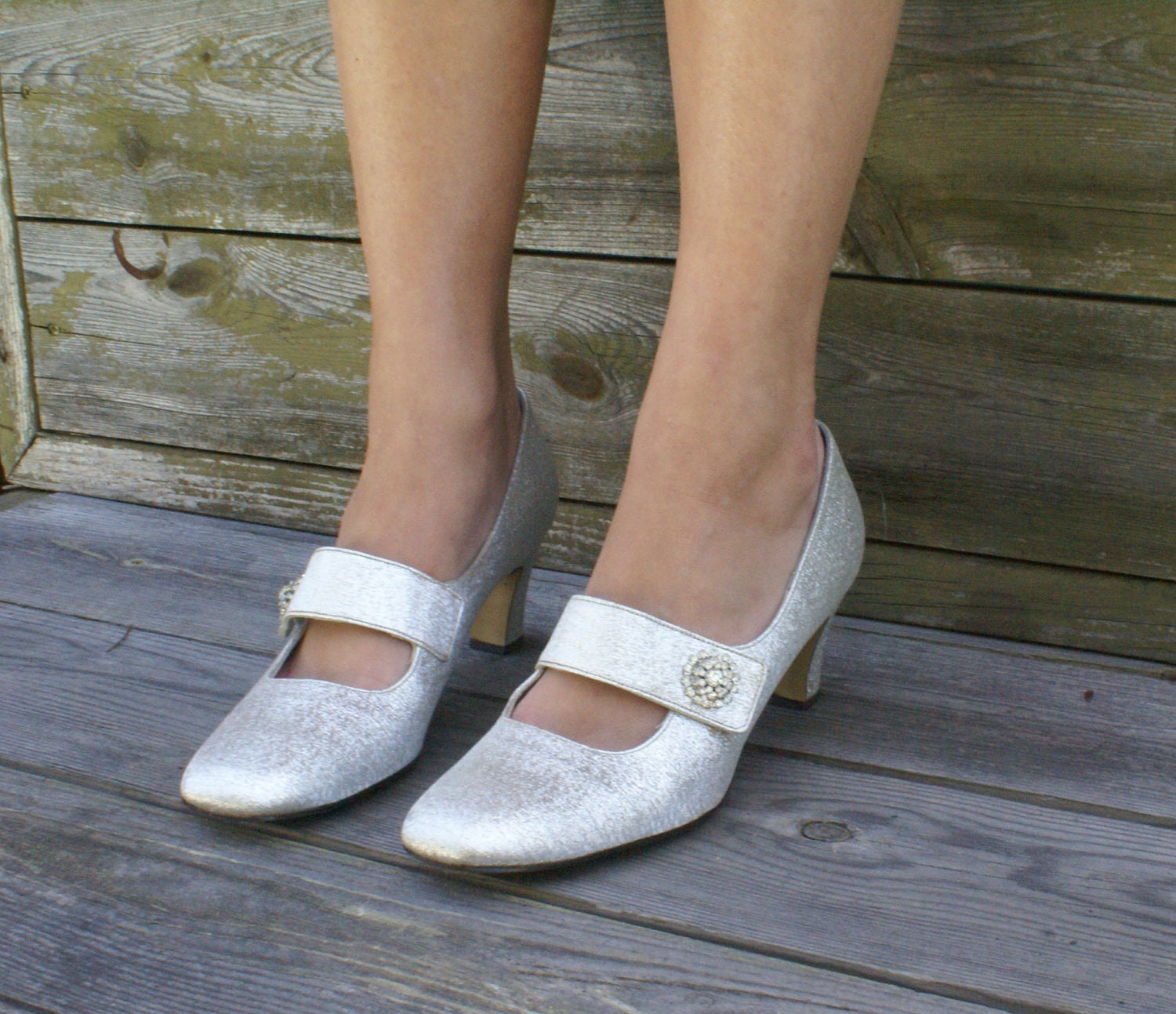 1960s mod Twiggy silver metalic shoes. halloween