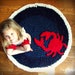 Crochet Rug Upcycled Cotton Nautical Crab Navy, White, and Red Circle Accent Rug Nautical Nursery Rug One of a Kind