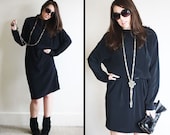 80s Oversized Black Batwing Dress by Jones New York / Size 14