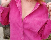 SALE - PINK Suede Shirt Jacket Button Down Vintage Valentine Sexy Pretty in Pink - Size M