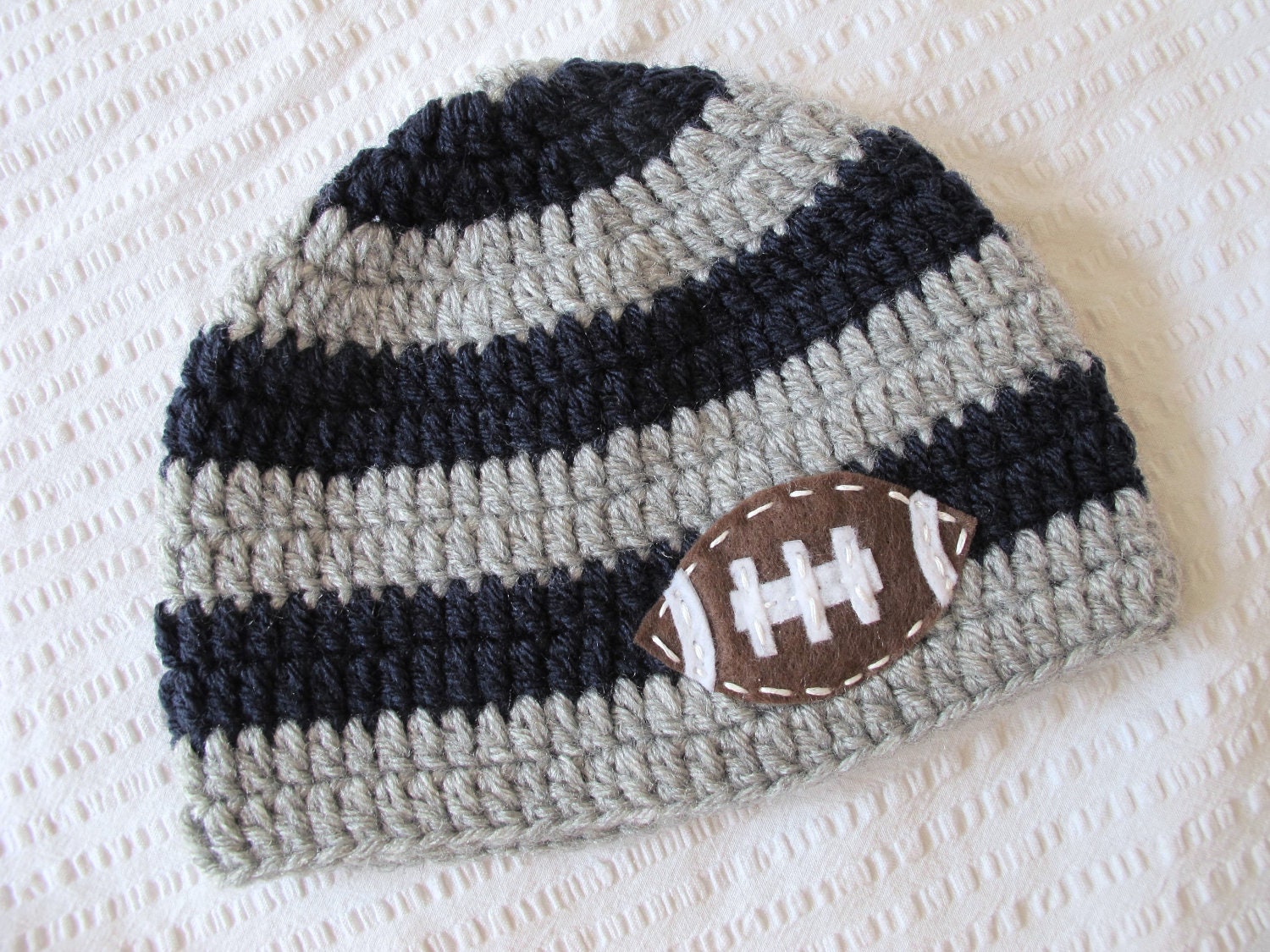 Football Grey/Navy Hat with Felt Appliqué - Boy Newborn/Baby Hat sizes 0-3, 3-6, & 6-12