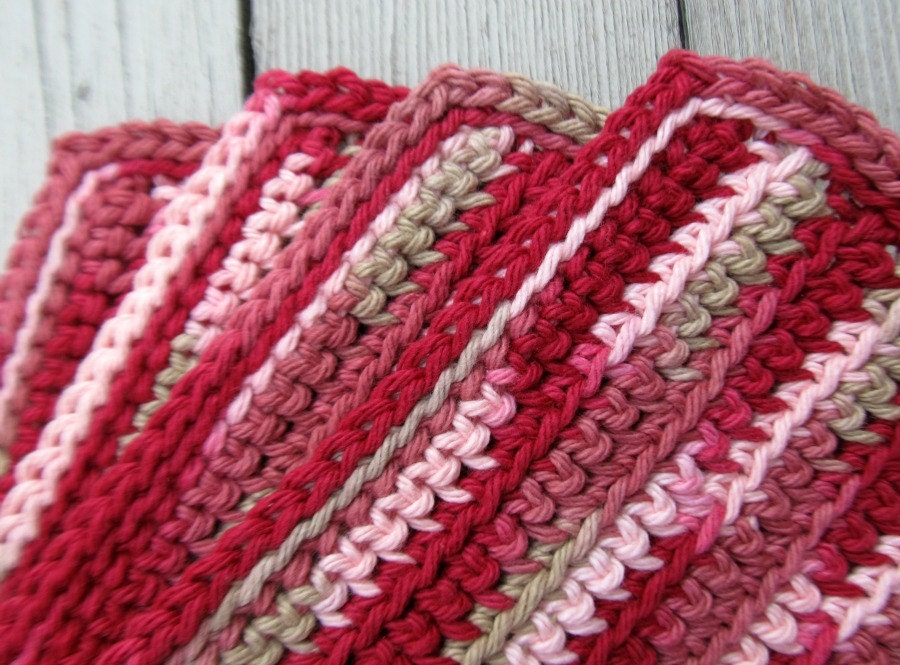 Handmade Crochet Dishcloths: Set of 4 - Damask Ombre - American Cotton