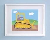 Construction Boys Nursery - Aardvark in Bulldozer Kids Wall Art (8x10) - GrizzlyBearGreetings