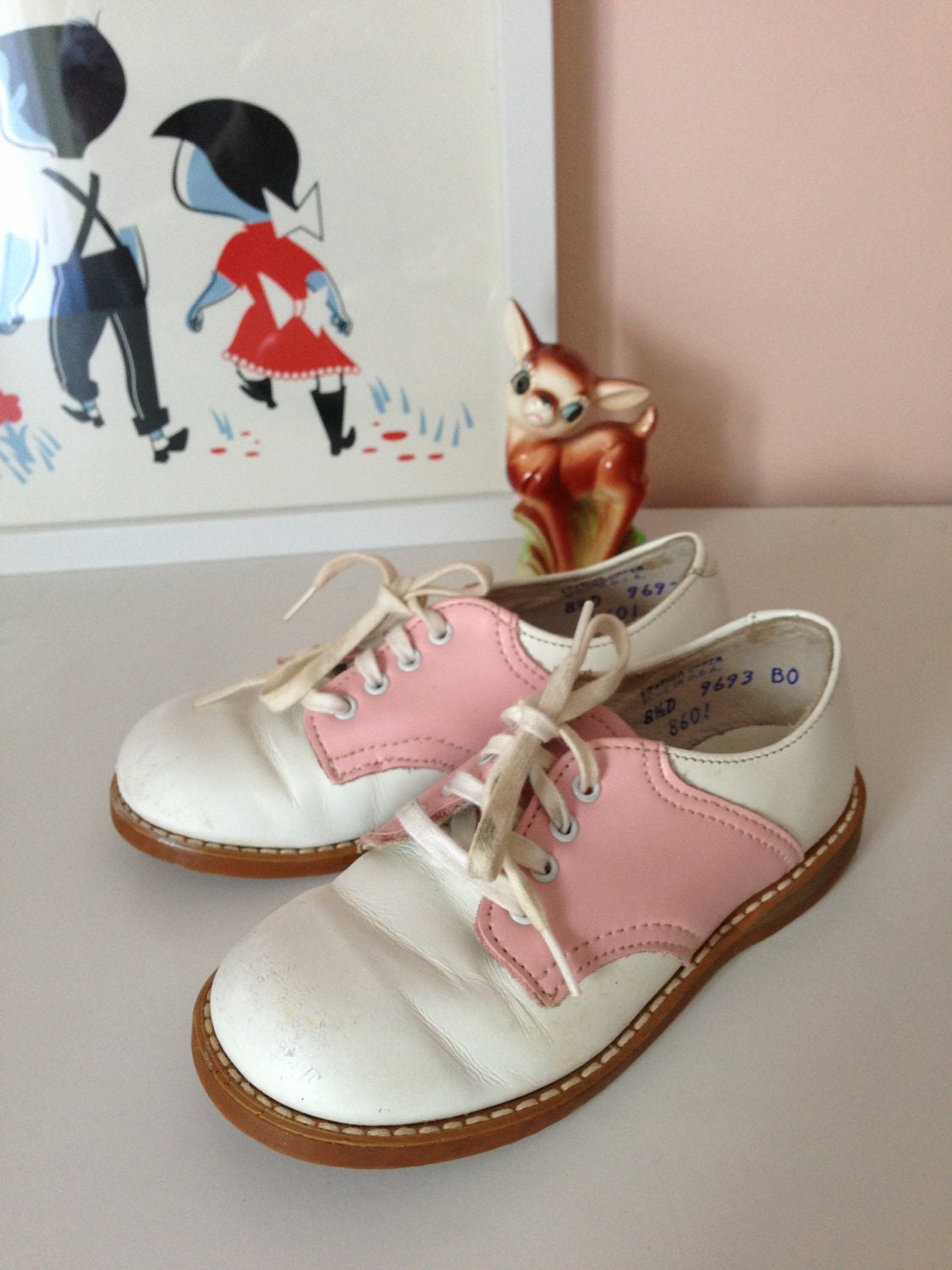 Vintage Pink and White Saddle Toddler Girl Shoes by VintageAga