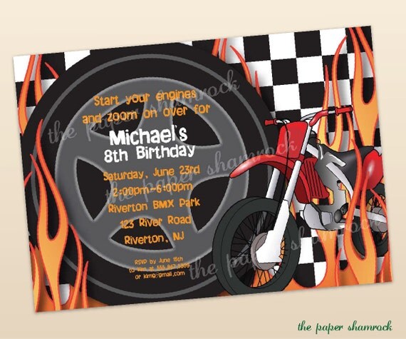 Motorcycle - Kids Birthday Invitations, Birthday Invitations for Kids, Kids Birthday Party Invitations, Birthday Party Invitations for Kids Il_570xn