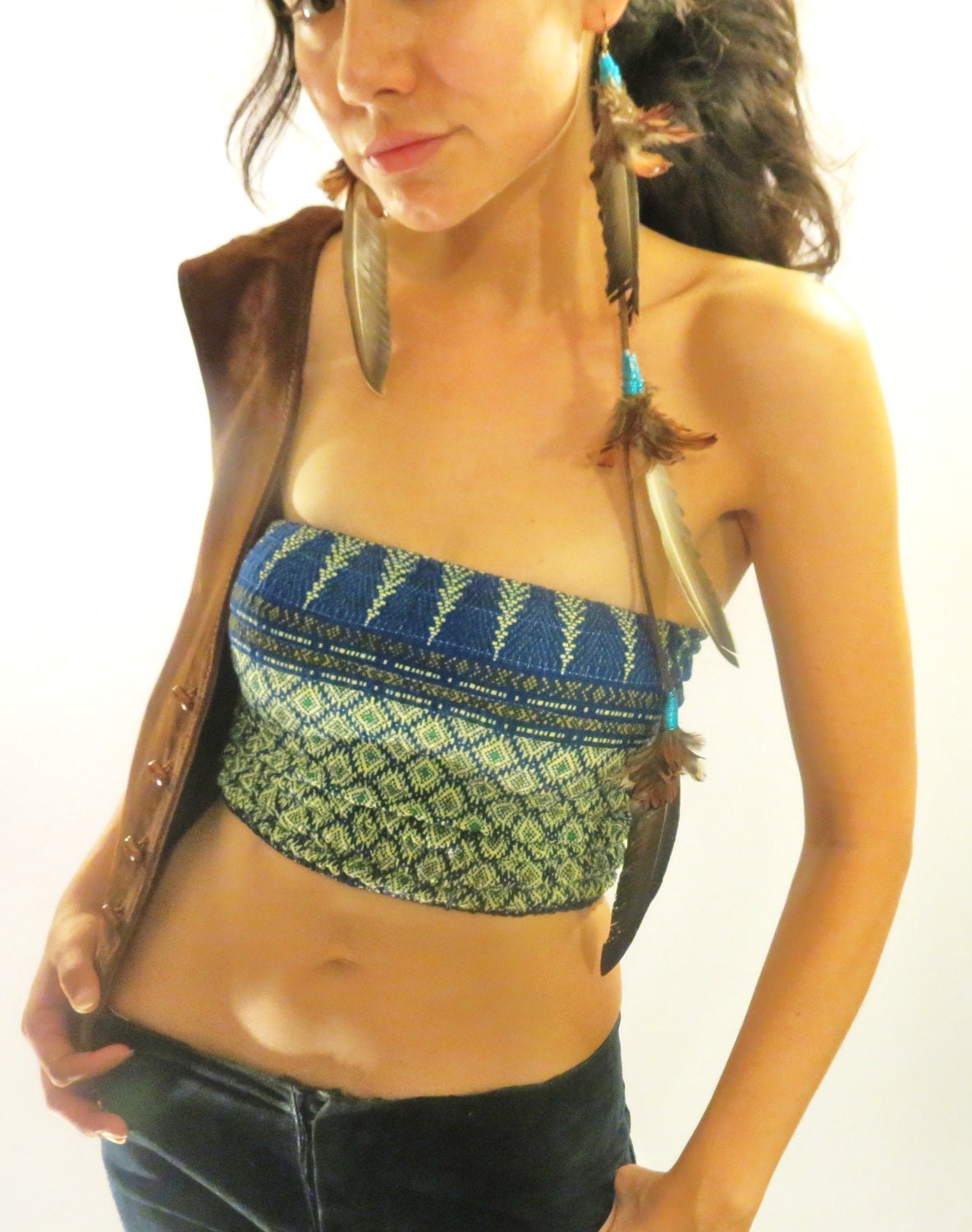1970s Vintage/BOHO/HIPPY/SOUTHWESTERN style Tube elastic Top with straps, Perfect for the summer