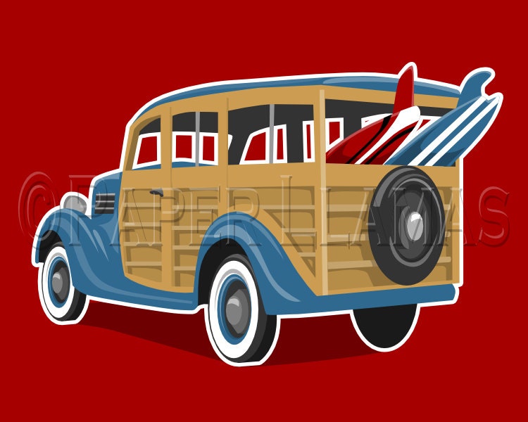 beach print ocean art print - 1932 Ford Woody Wagon - other colors available- retro woody surfing surf mobile decor