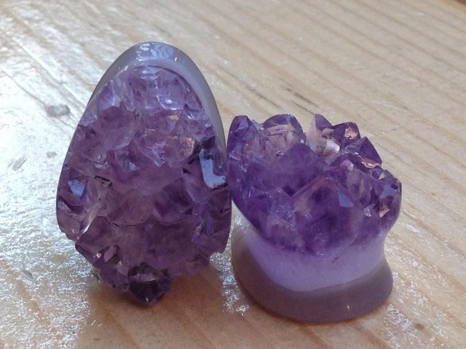 Rough Faced Amethyst Teardrop or Round Plugs, Made to Order, Many Sizes Available, Limited Quantity