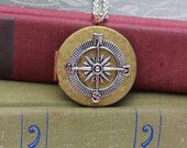 Vintage Silver Compass Locket brass locket silver compass