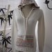 RESERVED womens hooded clingy bombshell pinup white tribal print sweater sz 9-10