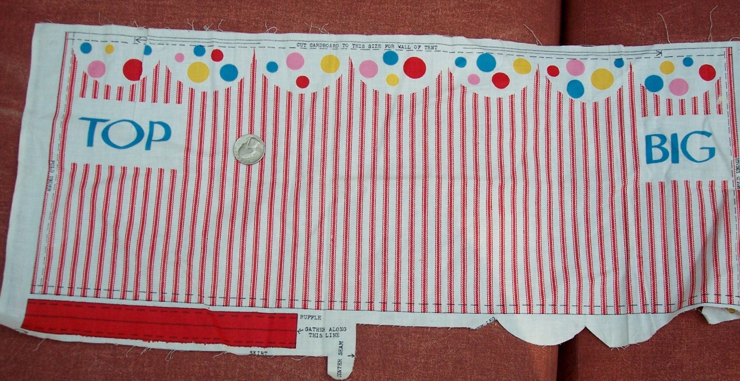 Vintage Circus Tent Fabric Craft Panel to Cut and Sew Big Top and Clown Suit