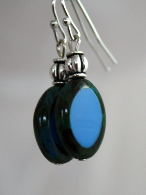 Czech glass earrings - beaded bohemian glass earrings - dangle earrings - blue glass earrings - FREE SHIPPING - ships free