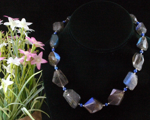 Labradorite Necklace - Lapis, Blue Fire Labradorite - Statement Necklace - Chunky Beaded Necklace - Beadwork - Ancient Jewelry