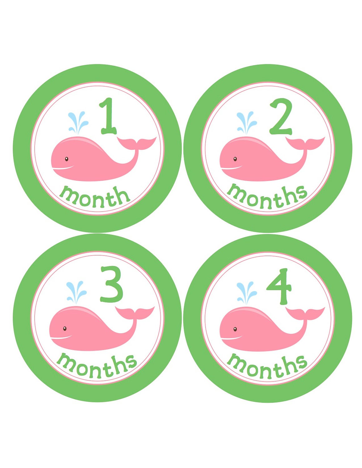 Monthly Onesie Stickers for Baby Girls in Pink Whales...Favorite Baby Shower Gift or 1st Birthday Decor