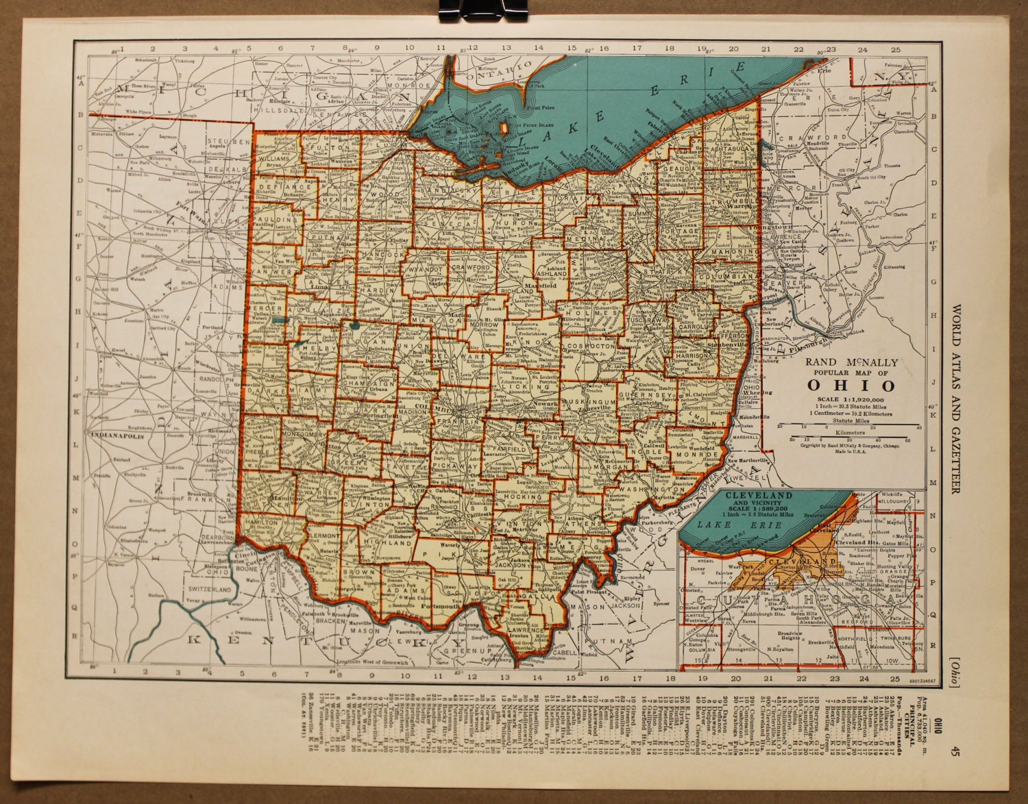 Vintage Map Ohio Original 1935