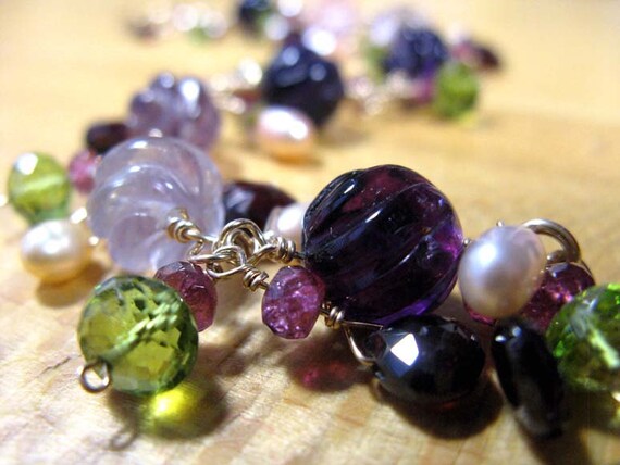 Peridot Bracelet With Garnet Dangles