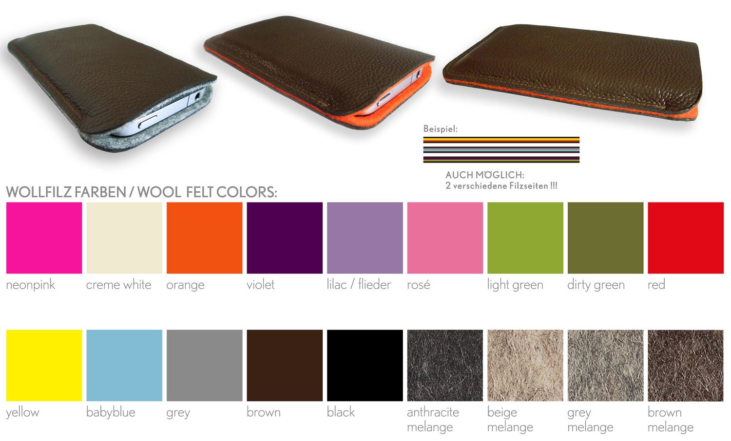 MAKE YOUR OWN  iPhone, cell phone case, iPod, brown genuine leather & wool felt