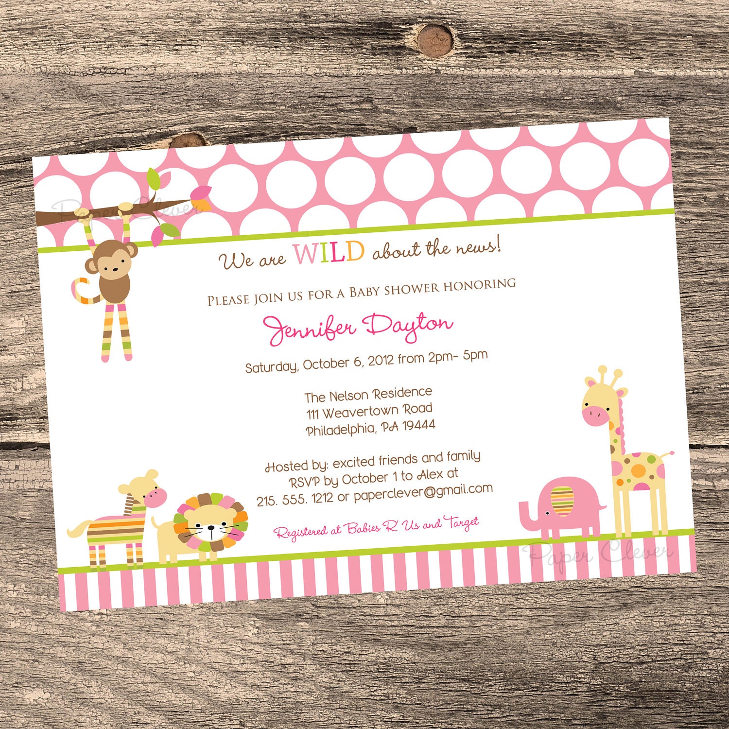 Girls Birthday Invitation, safari, modern, first birthday - digital, printable #2117 Il_570xn