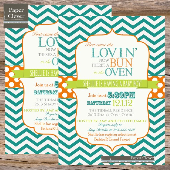 Bun in the Oven Baby Shower Invitation - digital file, printable #50 Il_570xn