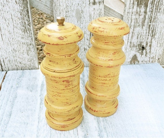Cheerful Yellow Shabby Chic Salt and Pepper Shaker Set