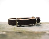 Leather Cat Collar in Dark Brown with Silver