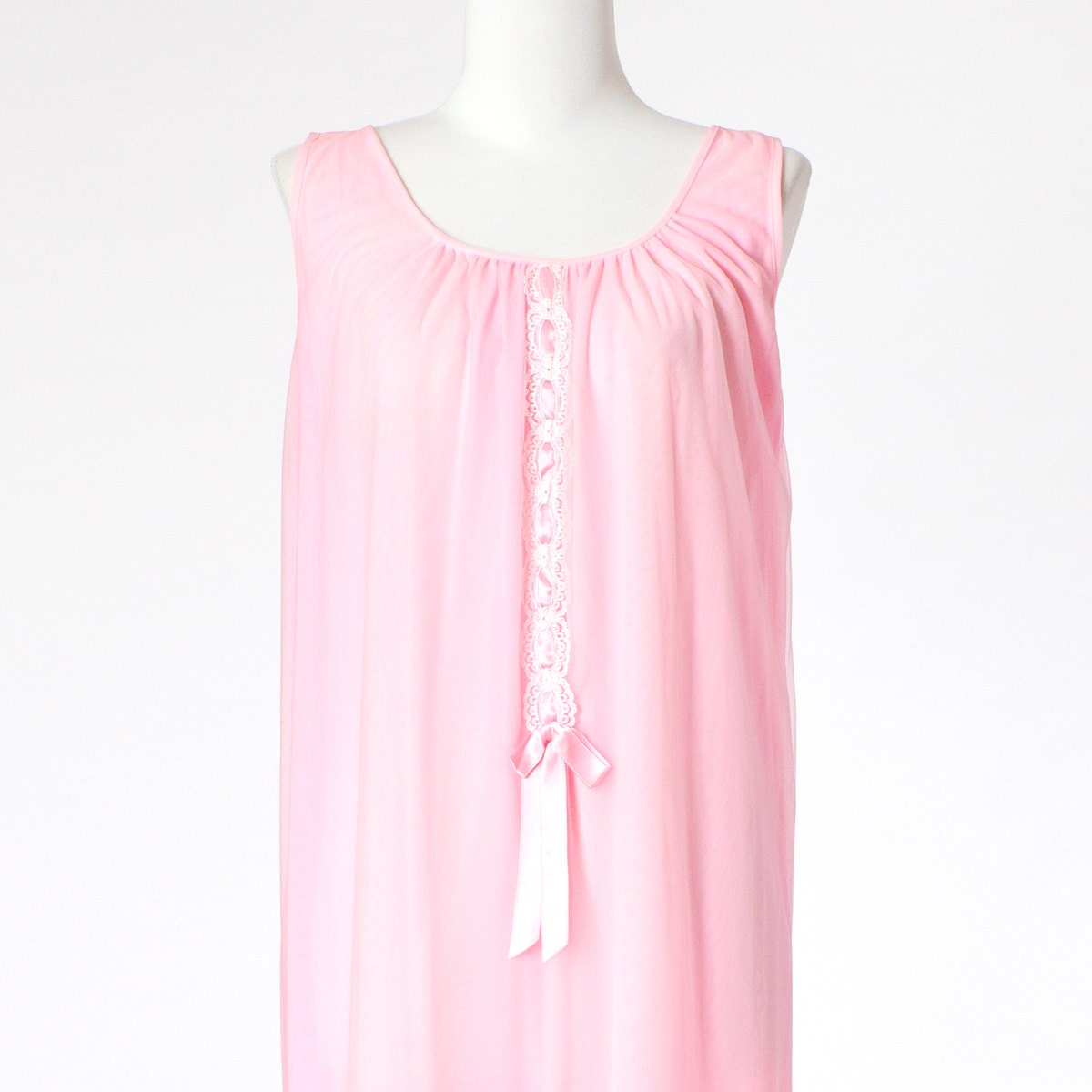60s Vintage Nightgown Lingerie Pink Sheer Cotton Candy Medium